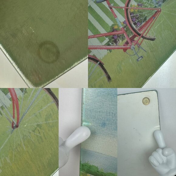 Vtg Tempered Clear Glass Cutting Board Bicycle Bike Garden Summer Spring Image - Picture 6 of 7